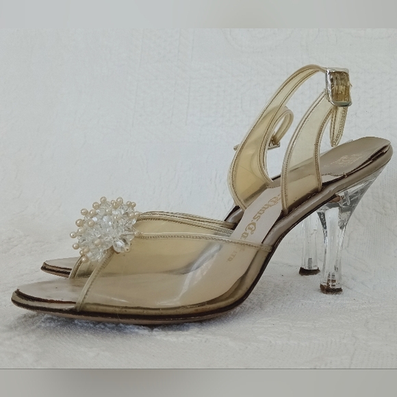 Gotham Clear Beaded Princess Heels Transparent Retro Bridal Glass Slippers Cute - Picture 2 of 13